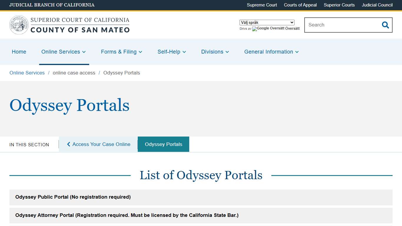 Odyssey Portals Superior Court of California County of San Mateo