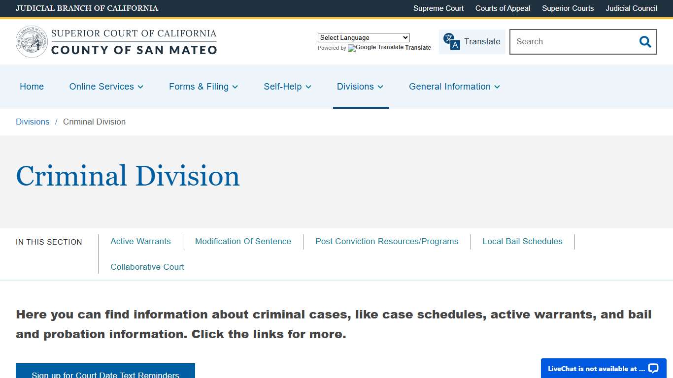 Criminal Division Superior Court of California County of San Mateo