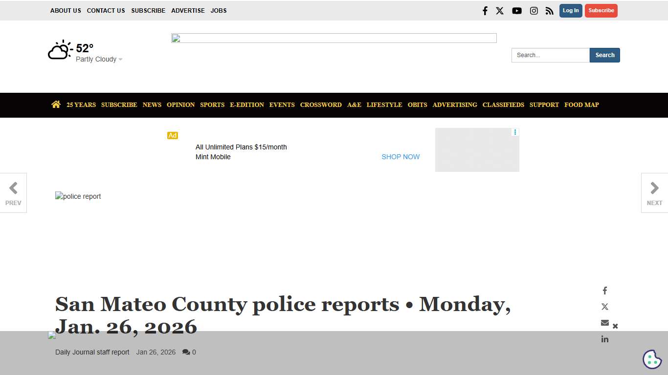 San Mateo County police reports • Monday, Jan. 26, 2026 Local News smdailyjournal.com